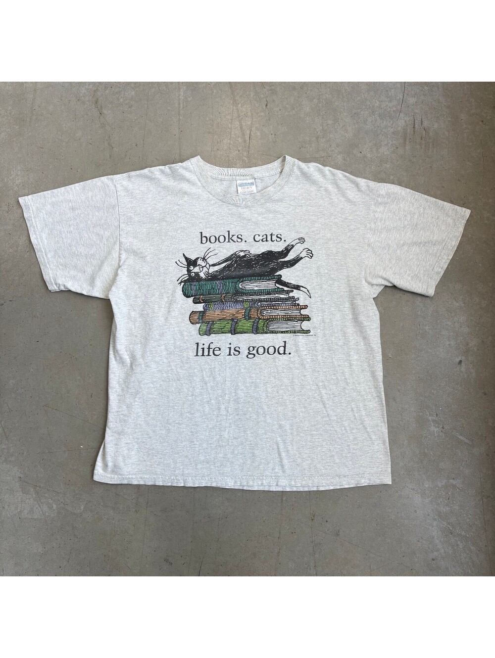 Vintage 90s Books & Cats Cartoon Comedy T-Shirt Extra Large Gray